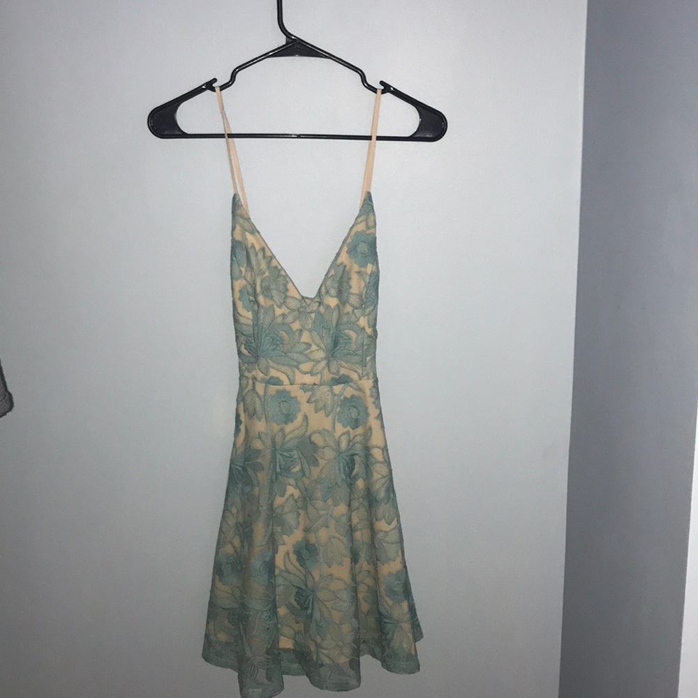 Tan and light blue lace dress